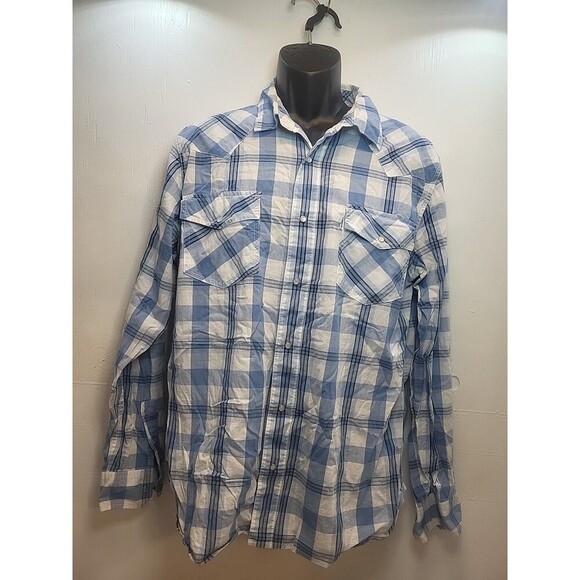 Vintage Levis Strauss Shirt Mens L Pearl Snap Western Rodeo Cowboy Plaid 80s - Picture 1 of 9